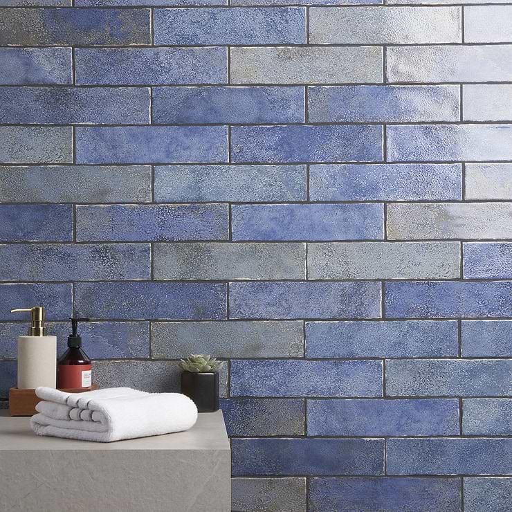 Kalay Blue 3x12 Glossy Ceramic Subway Tile; in Blue Ceramic; for Backsplash, Kitchen Wall, Wall Tile, Bathroom Wall, Shower Wall; in Style Ideas Contemporary, Craftsman, Farmhouse, Industrial, Mid Century, Transitional