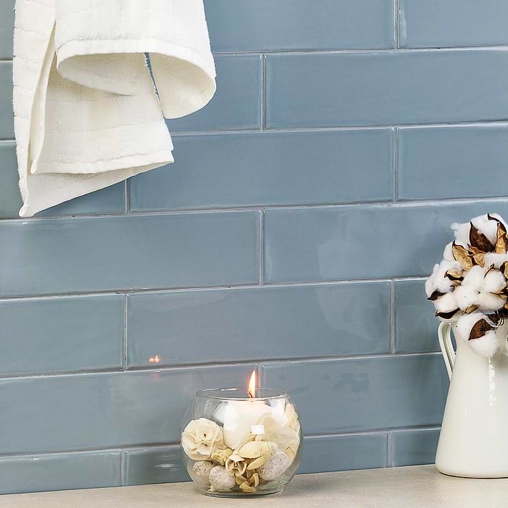 Manchester Blue 3x12 Glazed Ceramic Subway Tile; in Blue White Body Ceramic; for Backsplash, Kitchen Wall, Wall Tile, Bathroom Wall, Shower Wall; in Style Ideas Beach, Classic, Contemporary, Cottage, Craftsman, Farmhouse, Industrial, Mediterranean, Mid Century, Modern, Traditional, Transitional