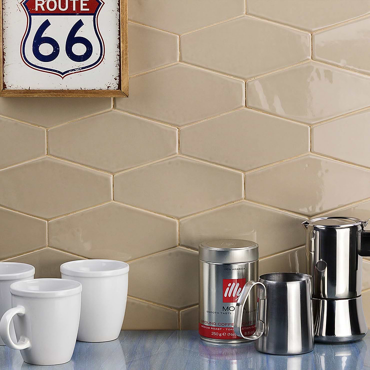 Manchester Beige 4x8 Hexagon Glazed Ceramic Tile; in Beige White Body Ceramic; for Backsplash, Kitchen Wall, Wall Tile, Bathroom Wall, Shower Wall; in Style Ideas Beach, Classic, Craftsman, Contemporary, Cottage, Farmhouse, Industrial, Mid Century, Mediterranean, Modern, Traditional, Transitional