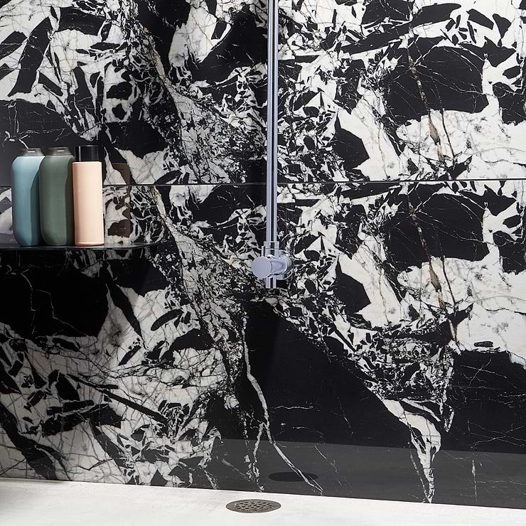 Valiant  Antique Black 30x60 Polished Porcelain Slab; in Black + White Porcelain; for Backsplash, Floor Tile, Kitchen Floor, Kitchen Wall, Wall Tile, Bathroom Floor, Bathroom Wall; in Style Ideas Art Deco, Contemporary, Craftsman, Modern, Whimsical