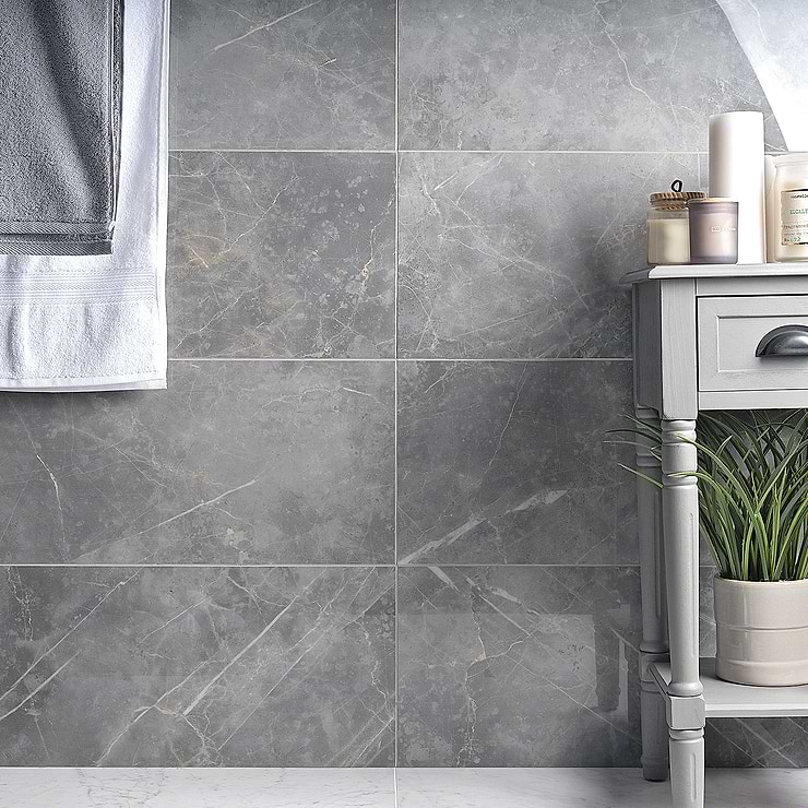 Marble Tech Grigio Imperiale Gray 12x24 Polished Porcelain Tile; in Gray Porcelain ; for Backsplash, Floor Tile, Kitchen Floor, Kitchen Wall, Wall Tile, Bathroom Floor, Bathroom Wall, Shower Wall, Shower Floor, Outdoor Floor, Outdoor Wall, Commercial Floor; in Style Ideas Art Deco, Classic, Craftsman, Contemporary, Industrial, Modern, Transitional
