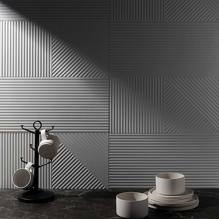 Renzo Grigio Gray 12x24 3D Matte Porcelain Tile; in Gray Porcelain ; for Backsplash, Kitchen Wall, Wall Tile, Bathroom Wall, Shower Wall, Outdoor Wall; in Style Ideas Contemporary, Craftsman, Mid Century, Modern