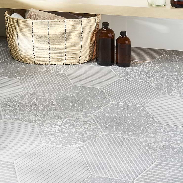 Texstone Deco Gris Gray 9" Matte Porcelain Hexagon Tile