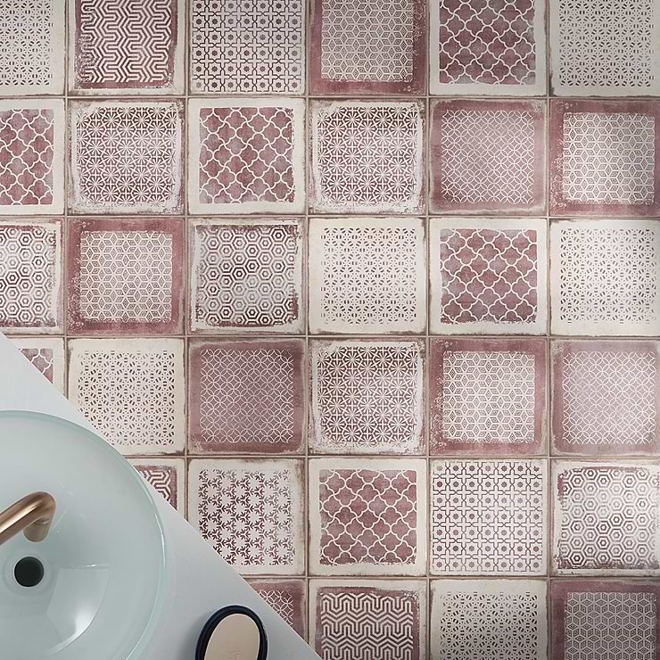 Los Lunas Deco Pink Rose 8x8 Matte Porcelain Tile