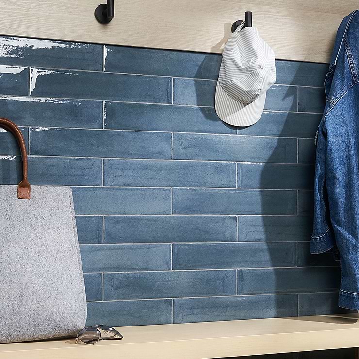 Paint Blu Notte 3x16 Glossy Porcelain Subway Tile for Wall