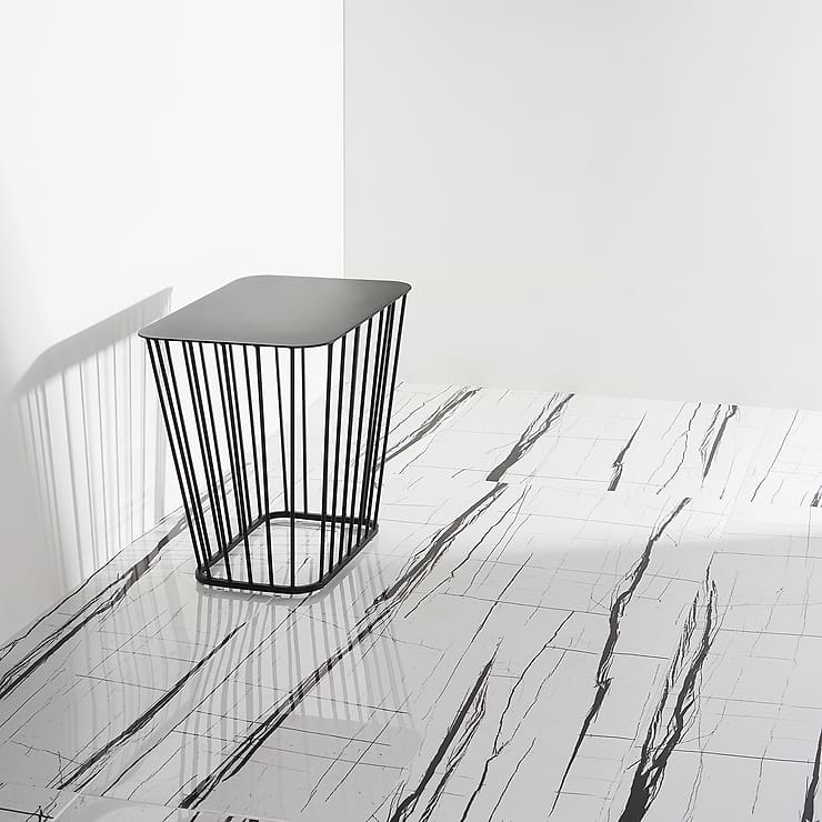 Lumina Sahara Noir Black & White 24x48 Polished Porcelain Tile; in Porcelain ; for Backsplash, Floor Tile, Kitchen Floor, Kitchen Wall, Wall Tile, Bathroom Floor, Bathroom Wall, Shower Wall, Outdoor Wall, Commercial Floor; in Style Ideas Art Deco, Craftsman, Modern