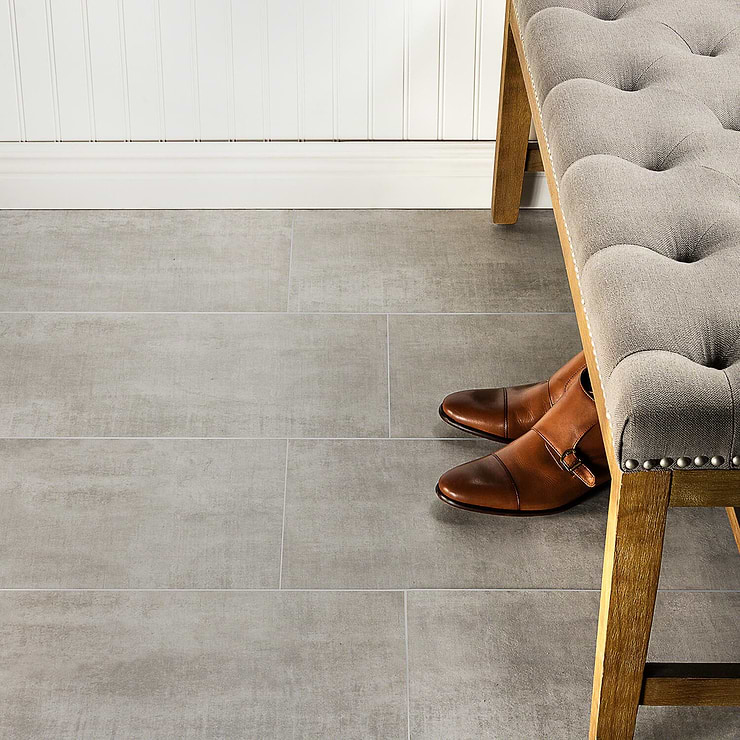 Basic Cement Silver 12X24 Matte Porcelain Tile; in Light Gray Porcelain; for Backsplash, Floor Tile, Kitchen Floor, Kitchen Wall, Wall Tile, Bathroom Floor, Bathroom Wall, Shower Wall, Shower Floor, Outdoor Floor, Outdoor Wall, Commercial Floor; in Style Ideas Classic, Craftsman, Industrial, Modern, Rustic, Transitional