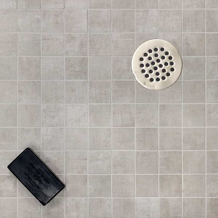 Basic Cement Silver 2X2 Matte Porcelain Mosaic; in Gray Porcelain; for Backsplash, Floor Tile, Kitchen Floor, Kitchen Wall, Wall Tile, Bathroom Floor, Bathroom Wall, Shower Wall, Shower Floor, Outdoor Floor, Outdoor Wall, Commercial Floor; in Style Ideas Classic, Craftsman, Industrial, Modern, Rustic, Transitional