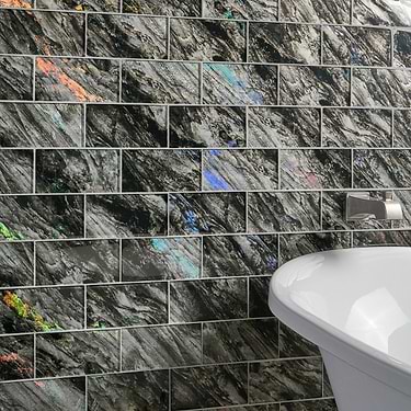 Gem Black 4x9 Polished Glass Subway Tile