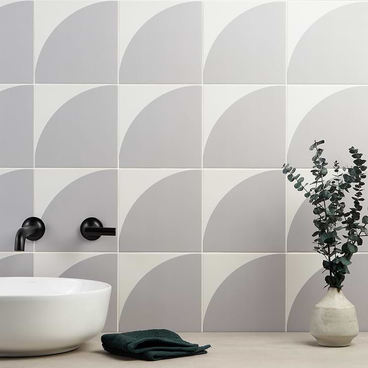 Maddox Deco Cool Gray 8X8 Matte Porcelain Tile by Stacy Garcia; in Gray + White Porcelain ; for Backsplash, Floor Tile, Kitchen Floor, Kitchen Wall, Wall Tile, Bathroom Floor, Bathroom Wall, Shower Wall, Shower Floor, Outdoor Floor, Outdoor Wall, Commercial Floor; in Style Ideas Contemporary, Mid Century, Modern
