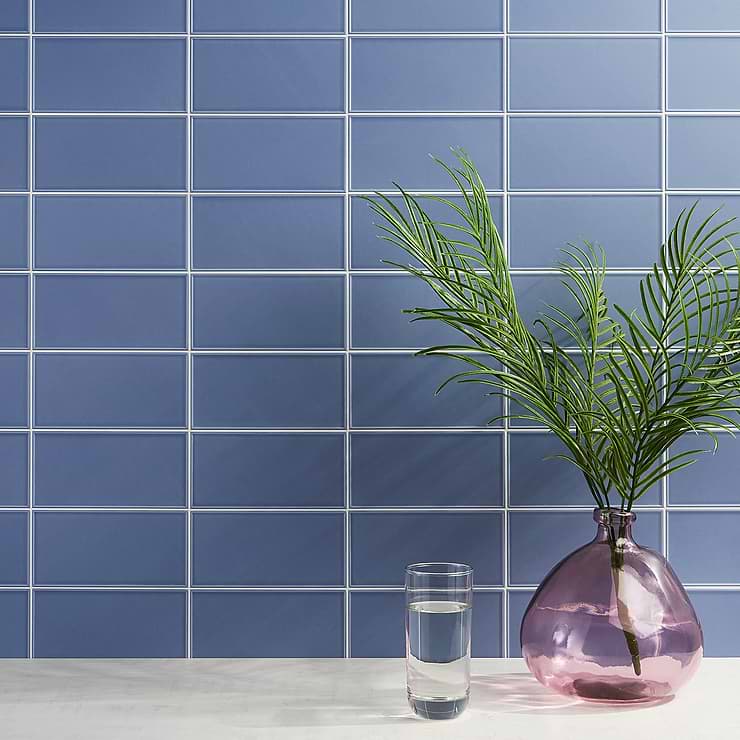 Maddox Frame Azul Blue 4X8 Matte Ceramic Subway Tile by Stacy Garcia; in Blue Ceramic ; for Backsplash, Kitchen Wall, Wall Tile, Bathroom Wall, Shower Wall, Outdoor Wall; in Style Ideas Beach, Classic, Cottage, Farmhouse, Industrial, Transitional, Tropical