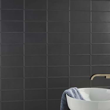 Maddox Frame Charcoal Black 4x8 Matte Ceramic Subway Tile by Stacy Garcia