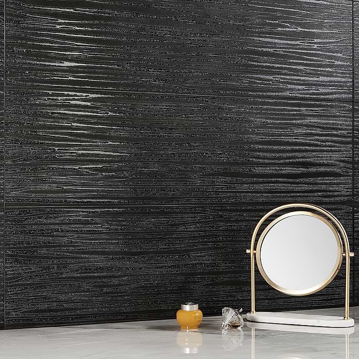 Halo Rivulet Graphite Black 11x40 Textured Ceramic Tile; in Black  Ceramic; for Backsplash, Kitchen Wall, Wall Tile, Bathroom Wall, Shower Wall, Outdoor Wall; in Style Ideas Mid Century