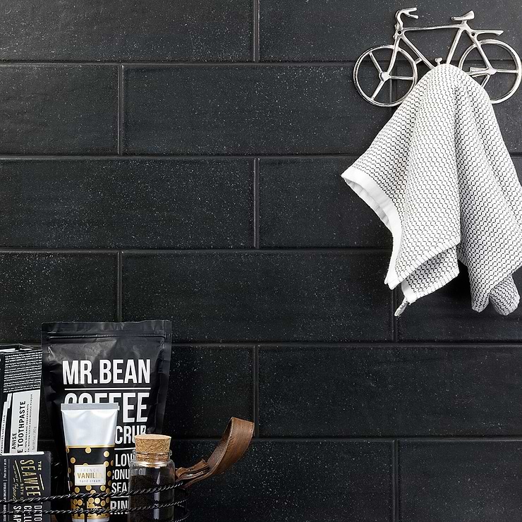 Diesel Camp Rock Black 4x12 Matte Ceramic Subway Tile; in Black Ceramic; for Backsplash, Bathroom Wall, Kitchen Wall, Shower Wall, Wall Tile; in Style Ideas Classic, Contemporary, Farmhouse, Industrial, Mid Century, Modern, Rustic, Traditional, Transitional