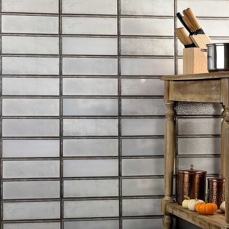 Diesel Industrial White 4x12 Glazed Ceramic Subway Tile; in White Ceramic; for Backsplash, Kitchen Wall, Wall Tile, Bathroom Wall, Shower Wall; in Style Ideas Classic, Craftsman, Industrial, Traditional