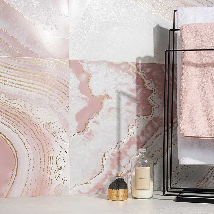 Agate Art Himalaya Pink 24x48 Artisan Decor Polished Porcelain Tile; in Pink Porcelain; for Backsplash, Kitchen Wall, Wall Tile, Bathroom Wall, Shower Wall; in Style Ideas Art Deco, Contemporary, Modern, Transitional, Tropical, Whimsical; released 2023; new, trends