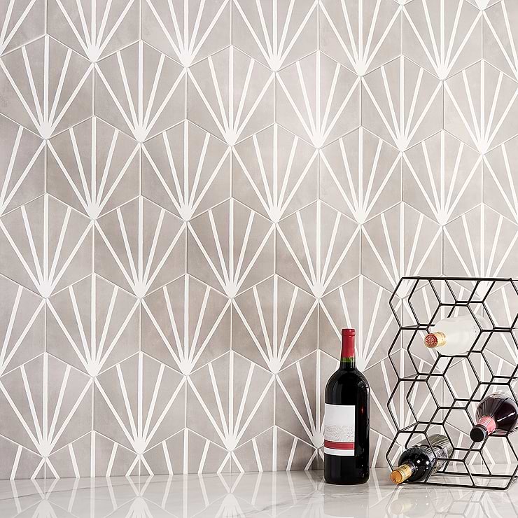 HexArt Gris Deco 8" Porcelain Matte Tile