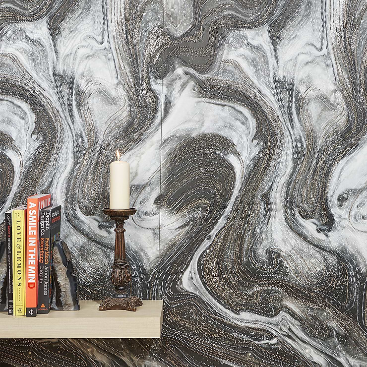 Australis Deco White 24x48 Polished Porcelain Tile; in Black + White + Gold + Gray Porcelain ; for Backsplash, Kitchen Wall, Wall Tile, Bathroom Wall, Shower Wall, Outdoor Wall; in Style Ideas Mid Century, Whimsical