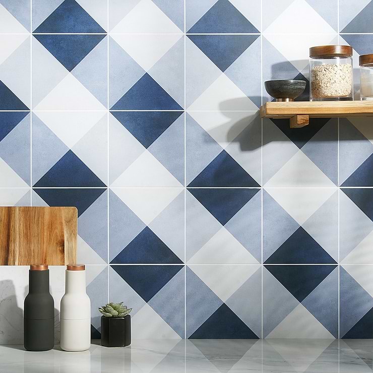 Art Geo by Elizabeth Sutton Cement Deco Blue 8x8 Matte Porcelain Tile: Pattern 2