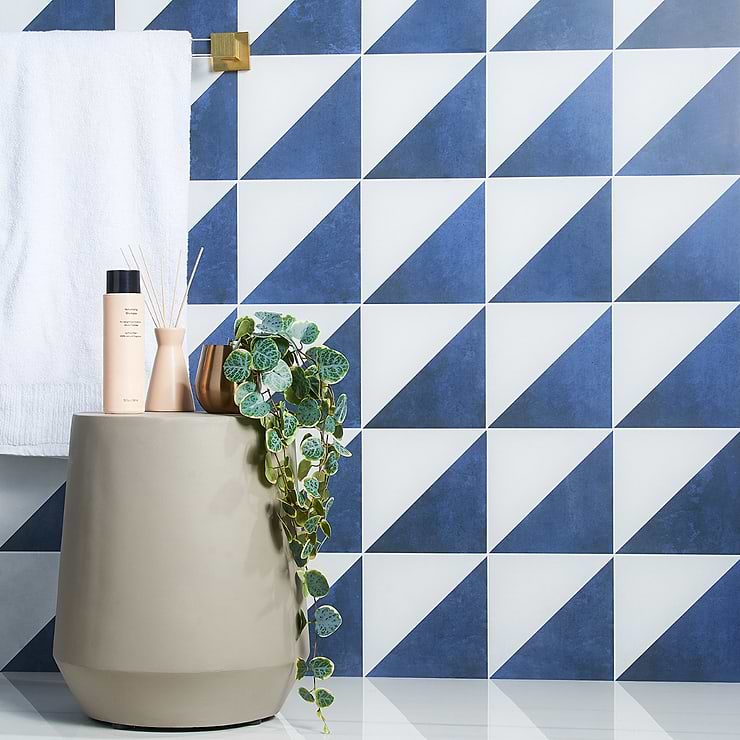 Art Geo Cement Dos Blue by Elizabeth Sutton 8x8 Matte Porcelain Tile
