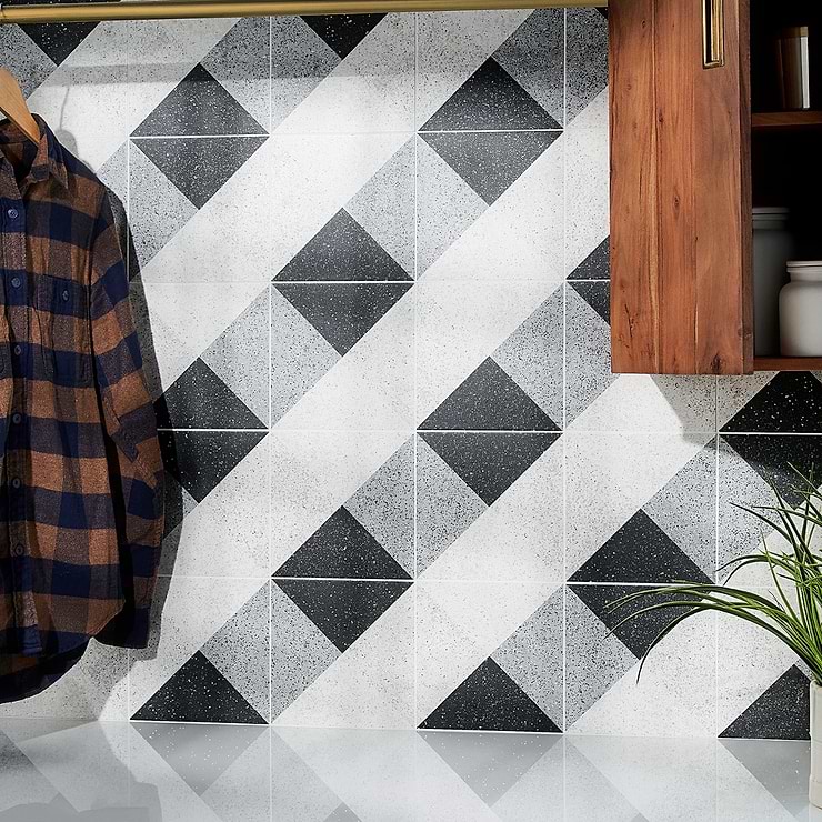 Art Geo by Elizabeth Sutton Terrazzo Deco Charcoal Gray 8x8 Matte Porcelain Tile: Pattern 2