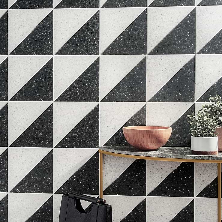 Art Geo Terrazzo Dos Charcoal Gray by Elizabeth Sutton 8x8 Matte Porcelain Tile