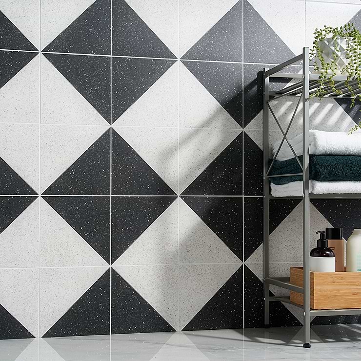 Art Geo Terrazzo Dos Charcoal Gray by Elizabeth Sutton 8x8 Matte Porcelain Tile: Pattern 2