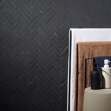 Portrait Black 1x4 Herringbone Matte Porcelain Mosaic