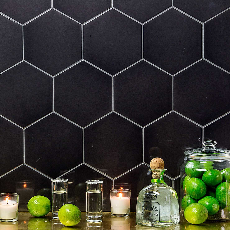 Exagoni Puro Grafito Brillo Hexagon Ceramic Tile
