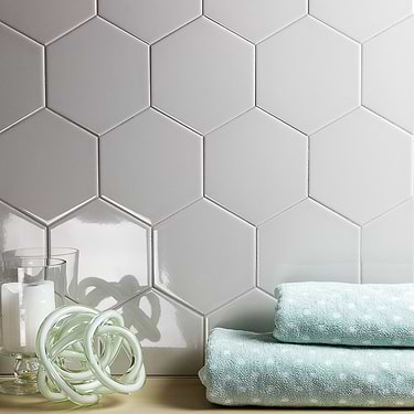 Exagoni Puro Perla Gray 6x7 Hexagon Polished Ceramic Tile