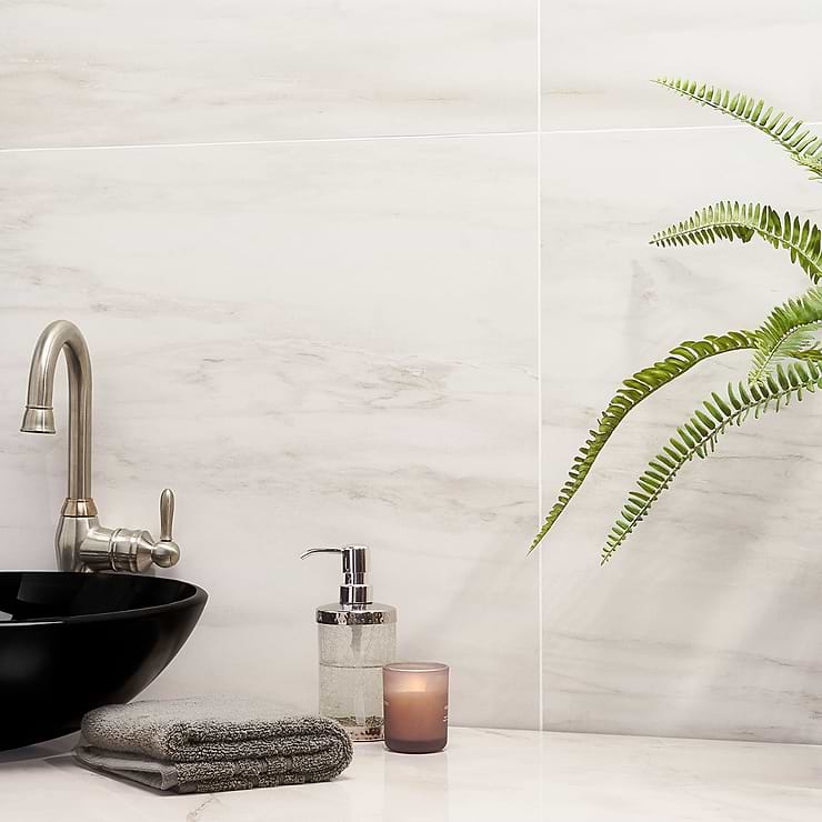 dreamstone Dolomite Snow White 24x24 Matte Porcelain Tile; in White with Grey Veining Porcelain; for Backsplash, Floor Tile, Kitchen Floor, Kitchen Wall, Wall Tile, Bathroom Floor, Bathroom Wall, Shower Wall, Outdoor Floor, Outdoor Wall, Commercial Floor; in Style Ideas Art Deco, Classic; released 2023; new, trends