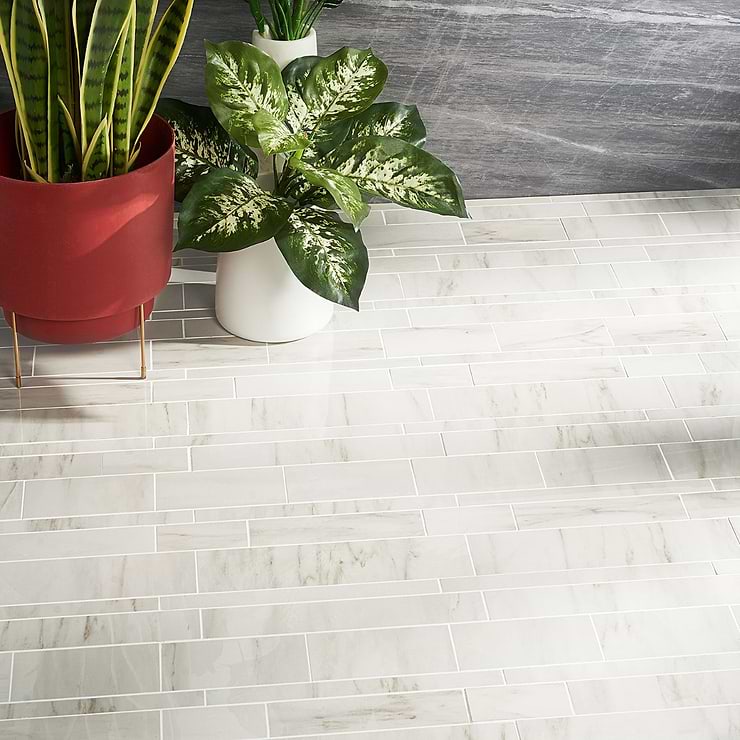 DreamStone Dolomite Snow Railroad Polished Porcelain Mosaic