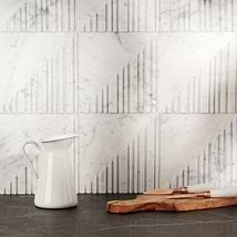 Barcode by Michael Habachy Medio Carrara White 8x8 Textured 3D Honed Marble Tile