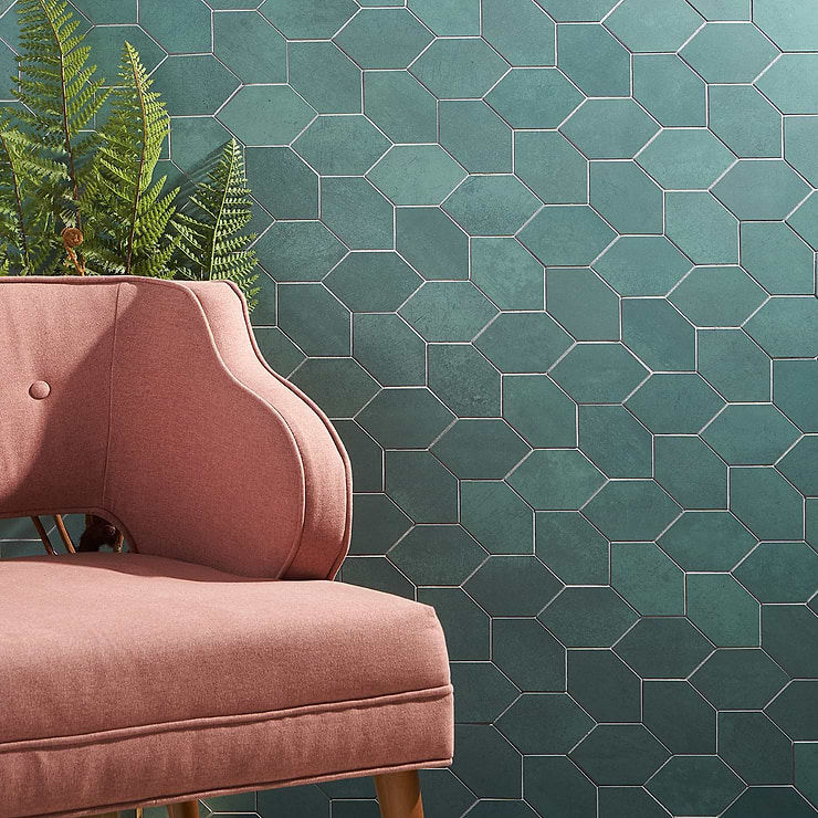 Bond Viridum Green Foliage Hexagon Matte Porcelain Mosaic; in Green Porcelain; for Backsplash, Floor Tile, Kitchen Floor, Kitchen Wall, Wall Tile, Bathroom Floor, Bathroom Wall, Shower Wall, Shower Floor, Outdoor Floor, Outdoor Wall, Commercial Floor, Pool Tile; in Style Ideas Art Deco, Contemporary, Mid Century, Modern