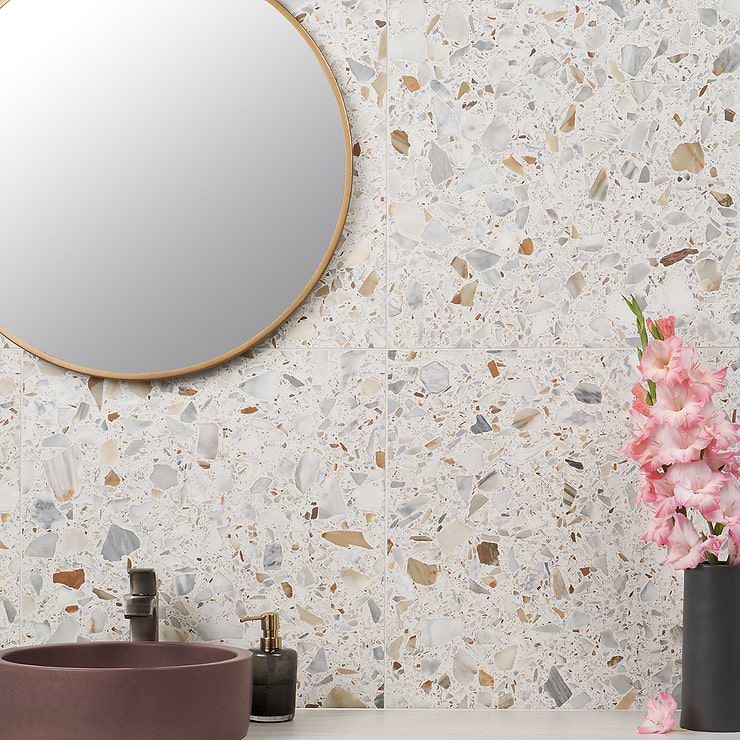 Terrazzo Italy Sacra Calacatta White 24x24 Honed Terrazzo Tile