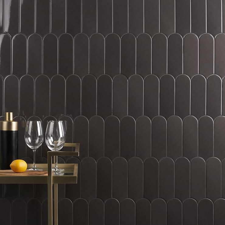 Parry Charcoal 3x8 Fishscale Glossy Ceramic Wall Tile