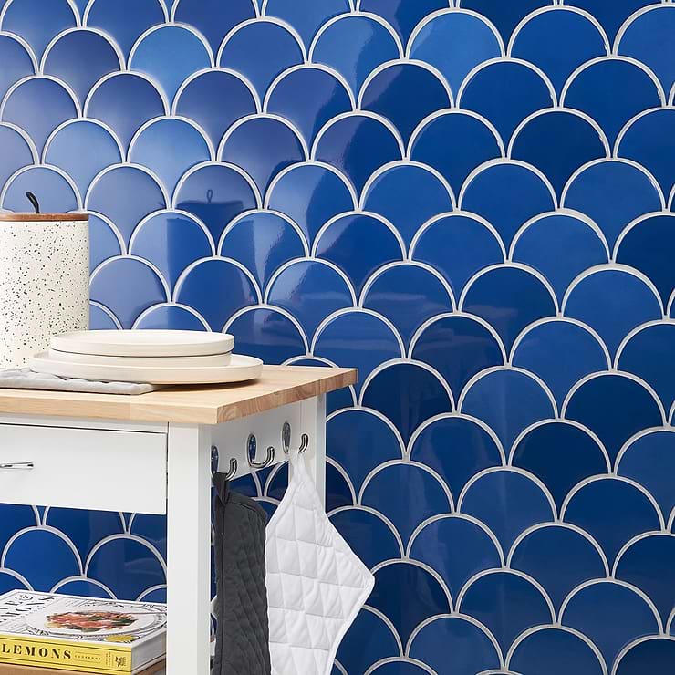 Highwater Turchese Blue Fishscale 2x5 Polished Ceramic Wall Tile