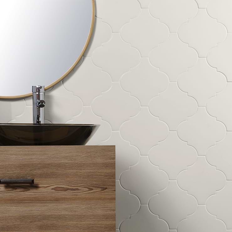 Zeal White 8x8 Arabesque Matte Porcelain Tile; in white Extruded Porcelain; for Backsplash, Floor Tile, Kitchen Floor, Kitchen Wall, Wall Tile, Bathroom Floor, Bathroom Wall, Shower Wall, Shower Floor, Outdoor Wall; in Style Ideas Farmhouse, Industrial, Mediterranean, Mid Century, Modern, Traditional; released 2023; new, trends