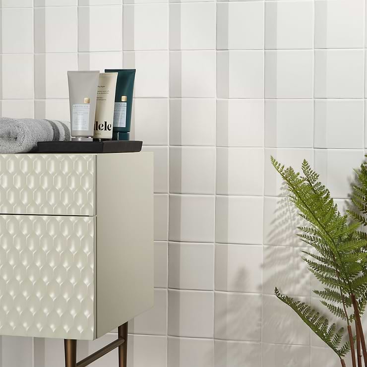 Zeal Edge White 5x5 3D Matte Porcelain Tile; in White Extruded Porcelain; for Backsplash, Kitchen Wall, Wall Tile, Bathroom Wall, Shower Wall, Outdoor Wall; in Style Ideas Art Deco, Contemporary, Industrial, Mid Century, Modern, Whimsical; released 2023; new, trends