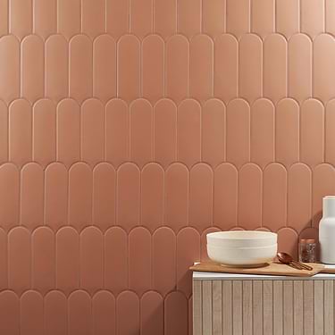Parry Clay Terracotta Orange 3x8 Fishscale Matte Ceramic Tile - Sample