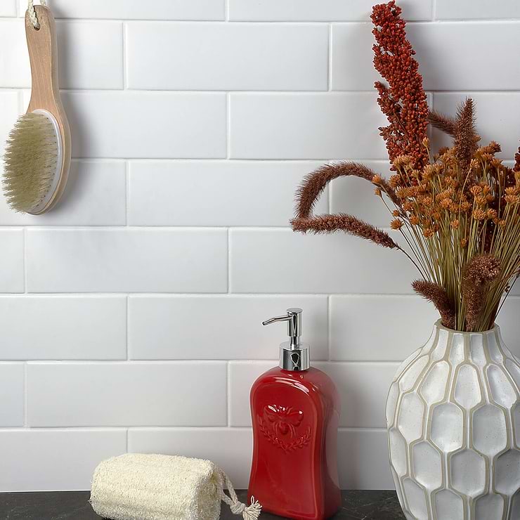 London White 3X9 Matte Ceramic Subway Tile; in White White Body Ceramic; for Backsplash, Kitchen Wall, Wall Tile, Bathroom Wall, Shower Wall; in Style Ideas Beach, Classic, Farmhouse, Industrial, Traditional