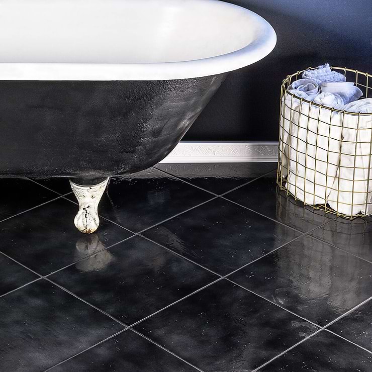 Cavallo Overcast Black 14X14 Glazed Porcelain Tile; in Black Extruded Porcelain; for Backsplash, Floor Tile, Kitchen Floor, Kitchen Wall, Wall Tile, Bathroom Floor, Bathroom Wall, Shower Wall, Shower Floor, Outdoor Floor, Outdoor Wall, Commercial Floor, Pool Tile; in Style Ideas Craftsman, Farmhouse, Industrial, Mid Century, Modern, Rustic, Transitional