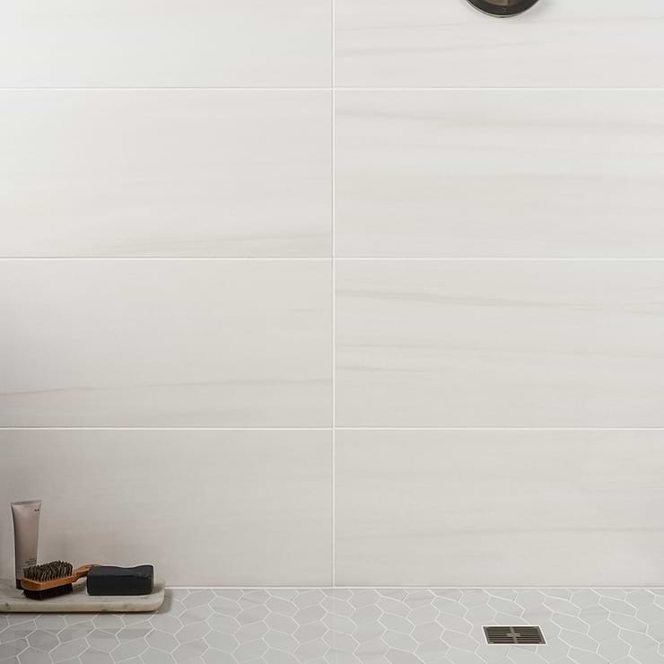 Minera Dolomite Warm White 12x24 Marble Look Polished Porcelain Tile