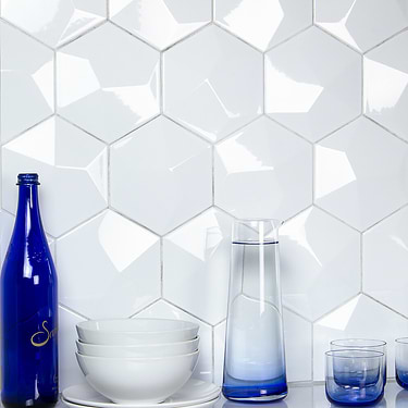 Exagoni Dimension White 6x7 3D Hexagon Polished Ceramic Tile