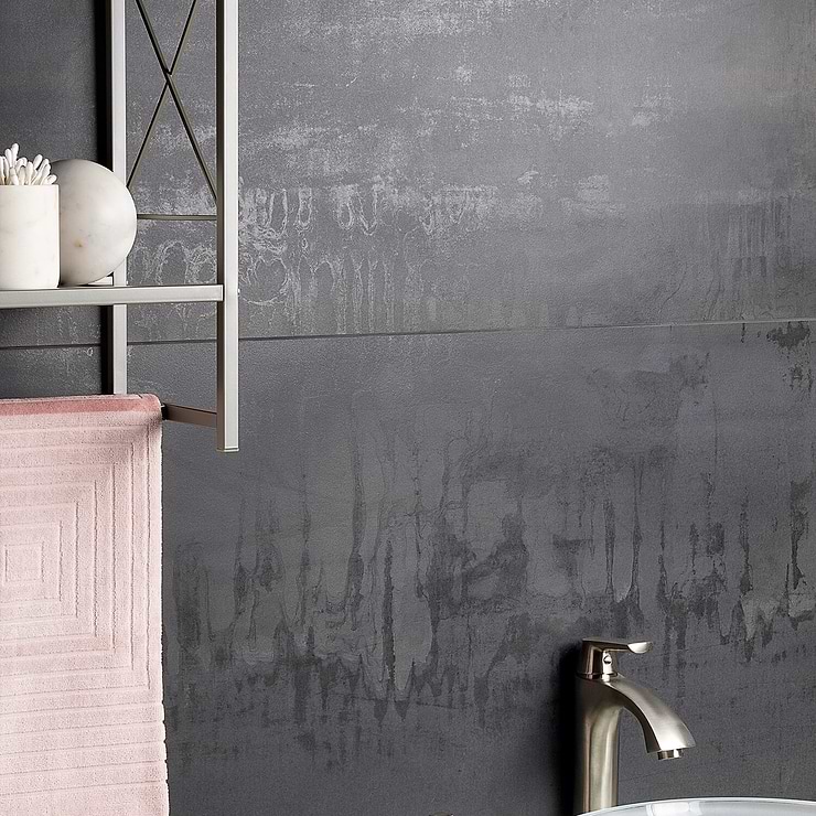 Inspira Dark Gray 24x48 Matte Porcelain Tile by Angela Harris; in Metallic Dark Gray  Porcelain ; for Backsplash, Floor Tile, Kitchen Floor, Kitchen Wall, Wall Tile, Bathroom Floor, Bathroom Wall, Shower Wall, Outdoor Floor, Outdoor Wall, Commercial Floor; in Style Ideas Craftsman, Industrial, Mid Century, Modern