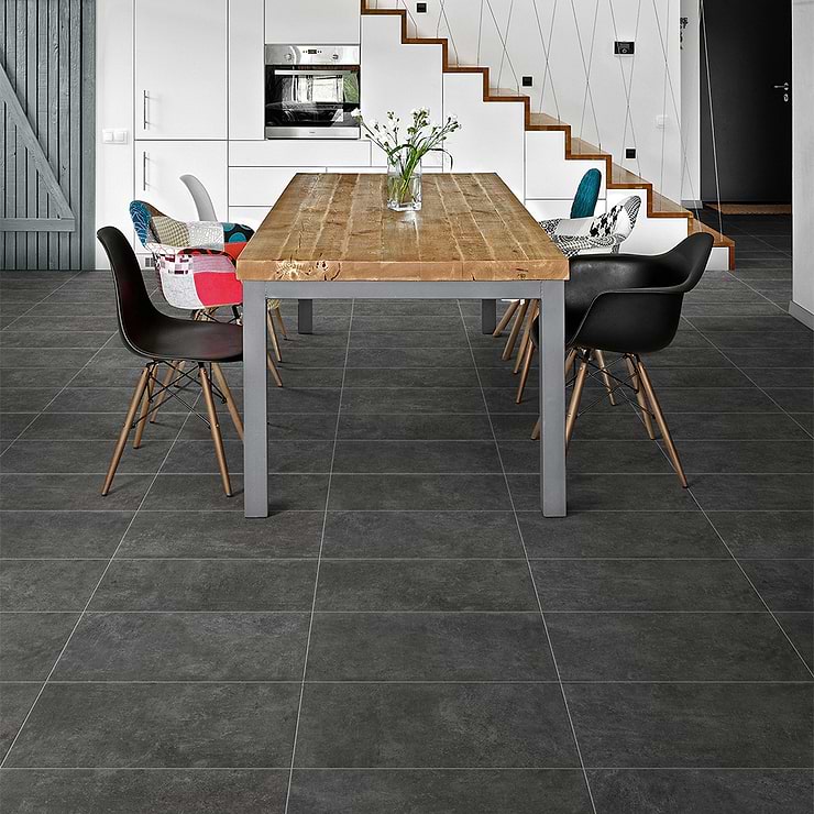 Marbella Smoky Gray 12X24 Matte Porcelain Tile; in Dark Gray Porcelain; for Backsplash, Floor Tile, Kitchen Floor, Kitchen Wall, Wall Tile, Bathroom Floor, Bathroom Wall, Shower Wall, Outdoor Floor, Outdoor Wall, Commercial Floor; in Style Ideas Classic, Contemporary, Craftsman, Industrial, Modern, Rustic, Transitional