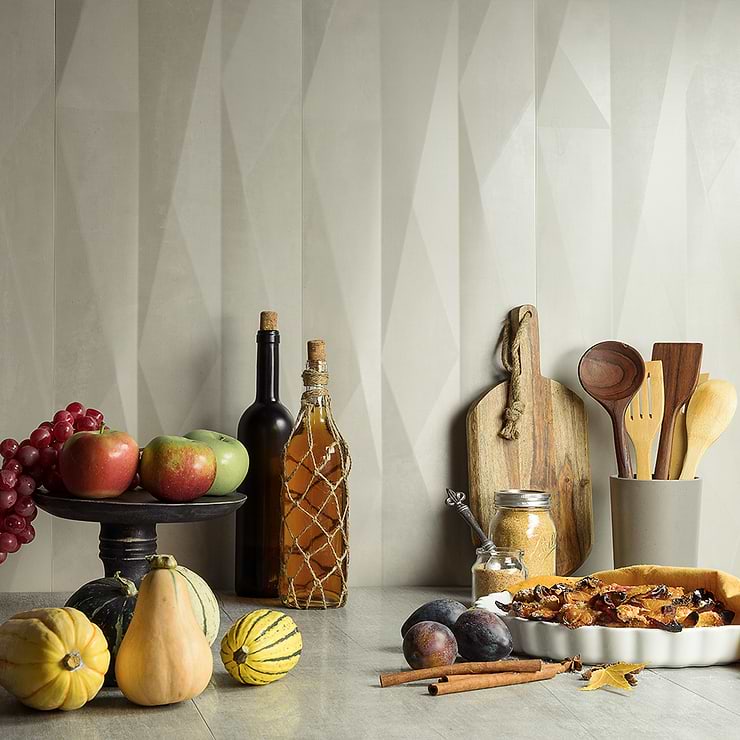Instinct Murmur Ash Gray 12x32 3D Natural Ceramic Tile; in Gray White Body Ceramic; for Backsplash, Kitchen Wall, Wall Tile, Bathroom Wall, Shower Wall; in Style Ideas Contemporary, Industrial, Modern, Transitional
