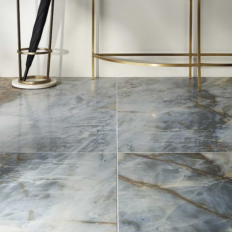 Imagine Stone Azur Blue 24X48 Matte Porcelain Tile; in Blue + Beige  Porcelain ; for Backsplash, Floor Tile, Kitchen Floor, Kitchen Wall, Wall Tile, Bathroom Floor, Bathroom Wall, Shower Wall, Outdoor Floor, Outdoor Wall, Commercial Floor; in Style Ideas Mid Century, Modern, Whimsical
