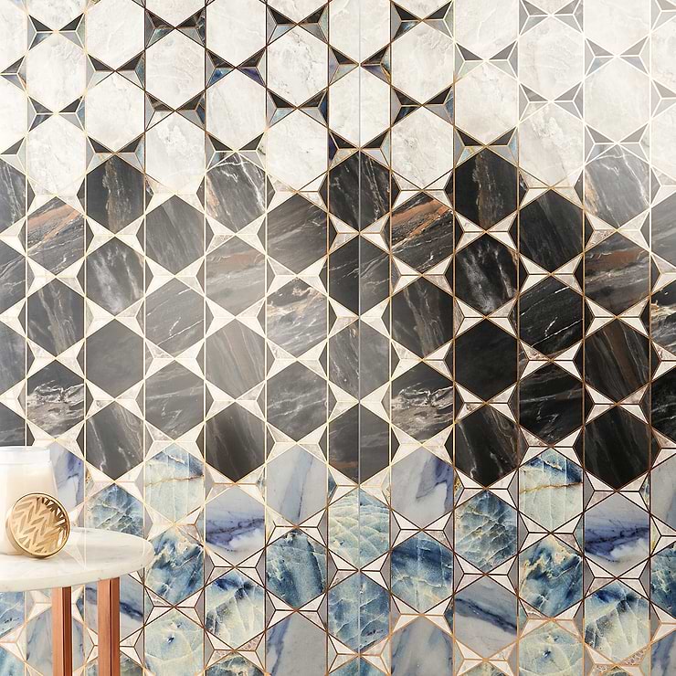 Imagine Stone Decor Domino Multicolor 24X48 Matte Porcelain Tile; in Cream + Black + Blue Porcelain ; for Backsplash, Kitchen Wall, Wall Tile, Bathroom Wall, Shower Wall, Outdoor Wall; in Style Ideas Mid Century, Modern, Whimsical