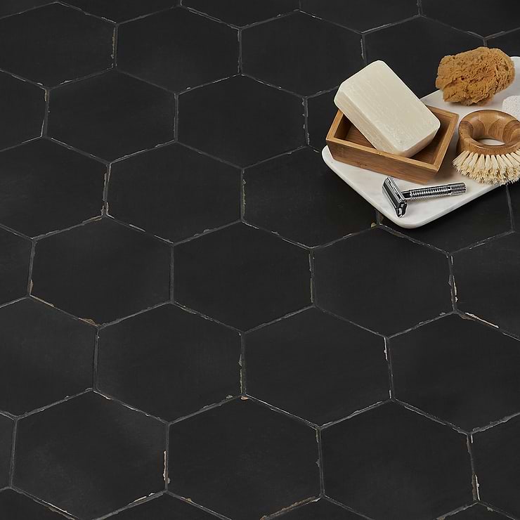 Sasha Hex Sorrentine Nero 6" Matte Porcelain Hexagon Tile